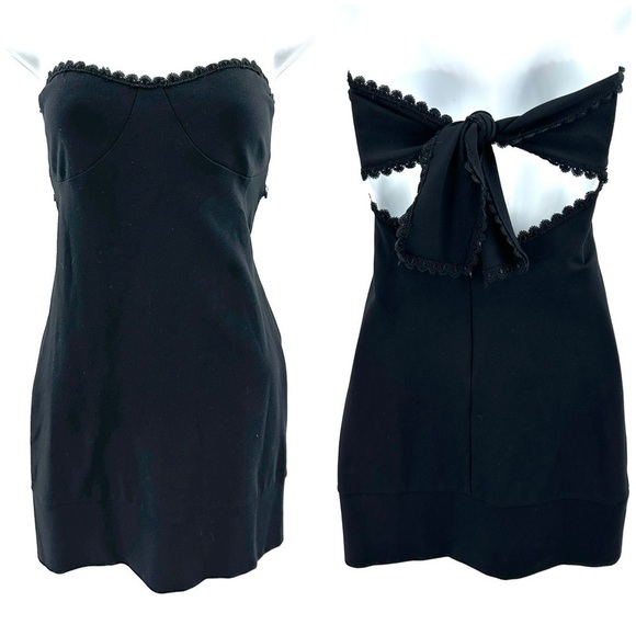 For Love & Lemons Womens Lace Trim Mini Dress Size M Black Strapless Bodycon Y2K - Picture 1 of 11